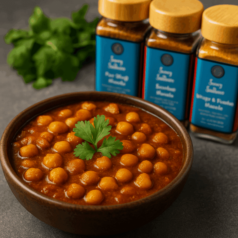 avory Sadhana Pav Bhaji, Sambar, and Frankie spice blends in eco-friendly glass jars with bamboo lids